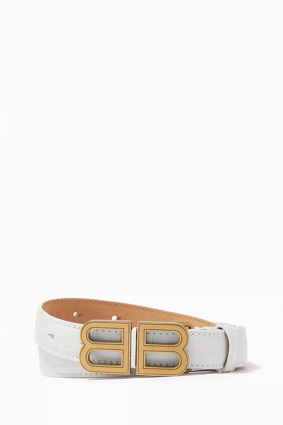 BB Hourglass Thin Belt in Shiny Crocodile Embossed Calfskin