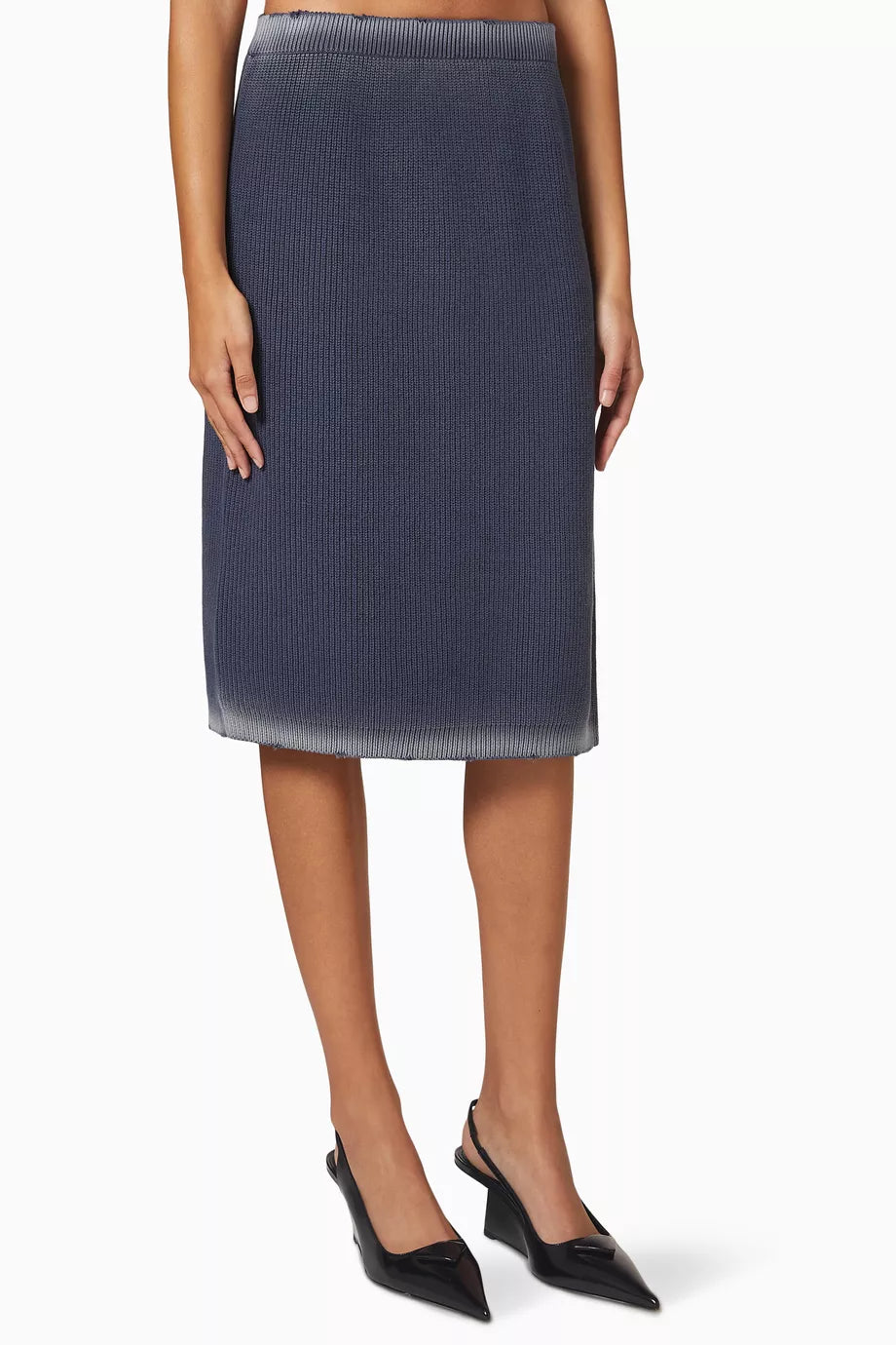 Distressed Hem Skirt in Ribbed Cotton Knit