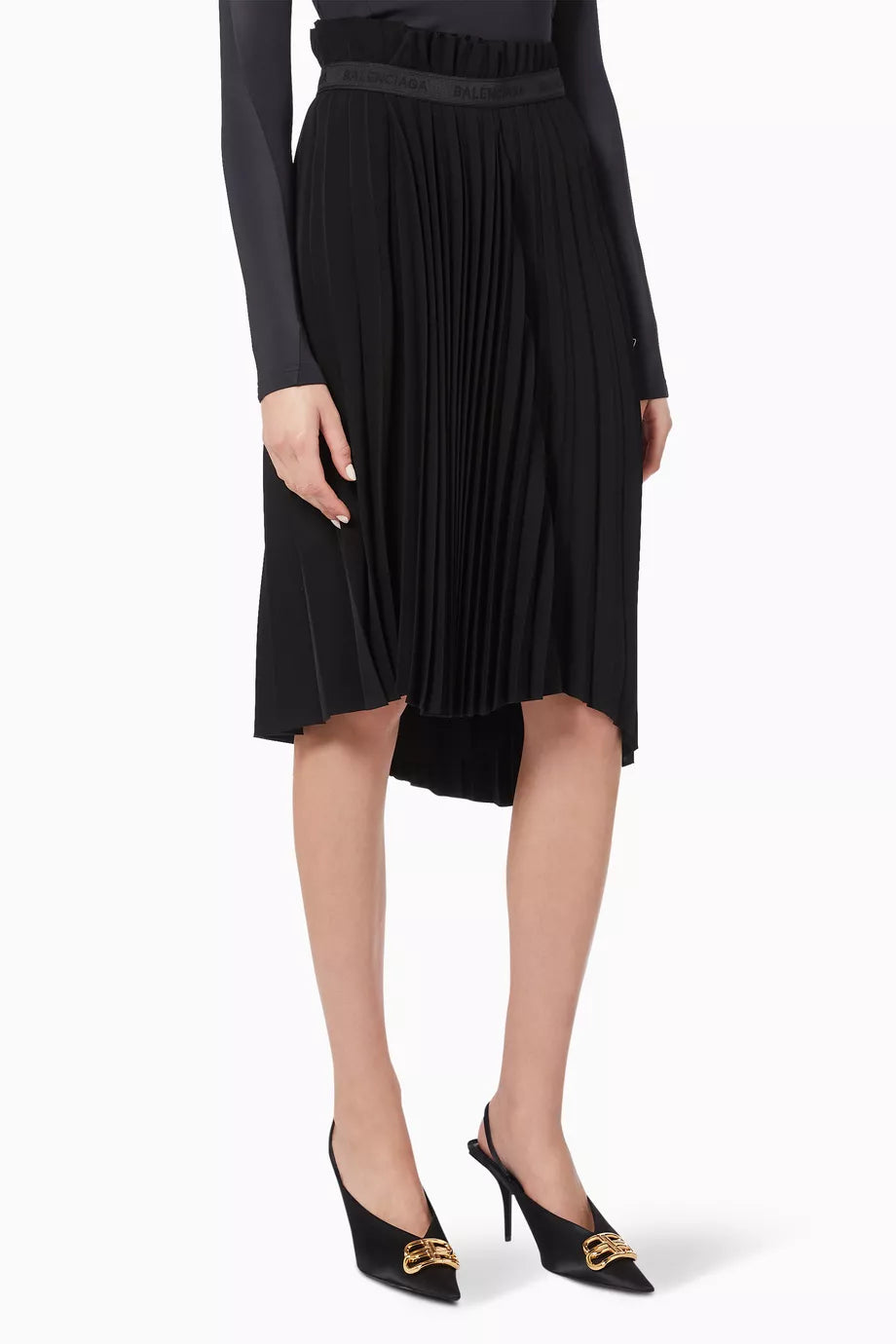Asymmetrical Skirt in Pleated Satin