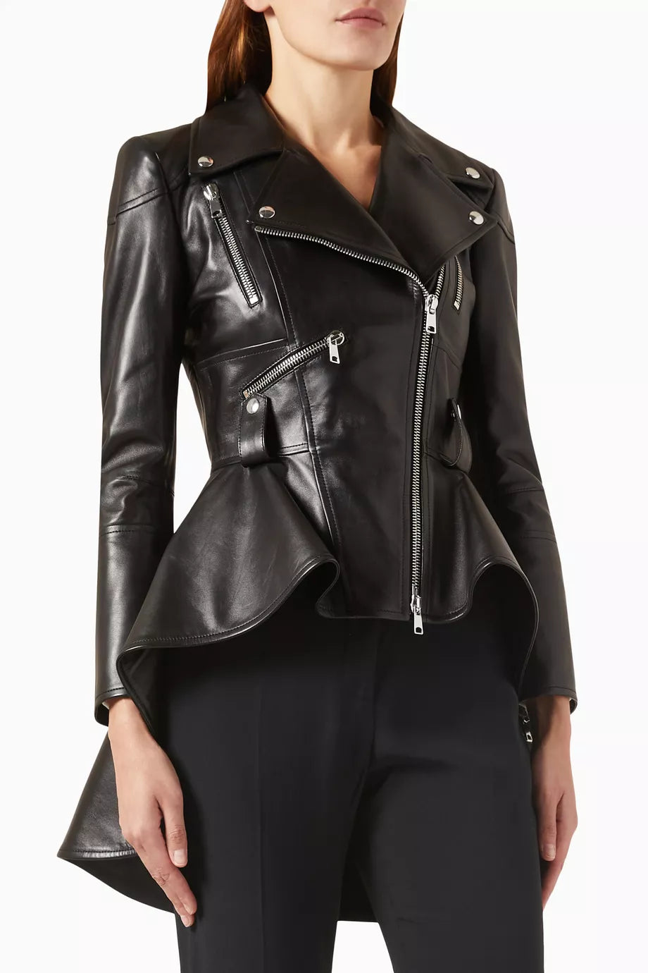 Flared-hem Jacket in Leather