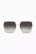 Icon Stripe Detail Oversized Square Frame Sunglasses in Metal