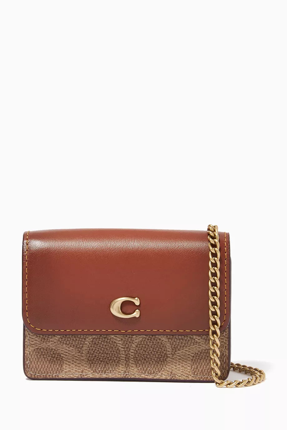 Half Flap Card Case in Colour-block Signature Canvas & Leather