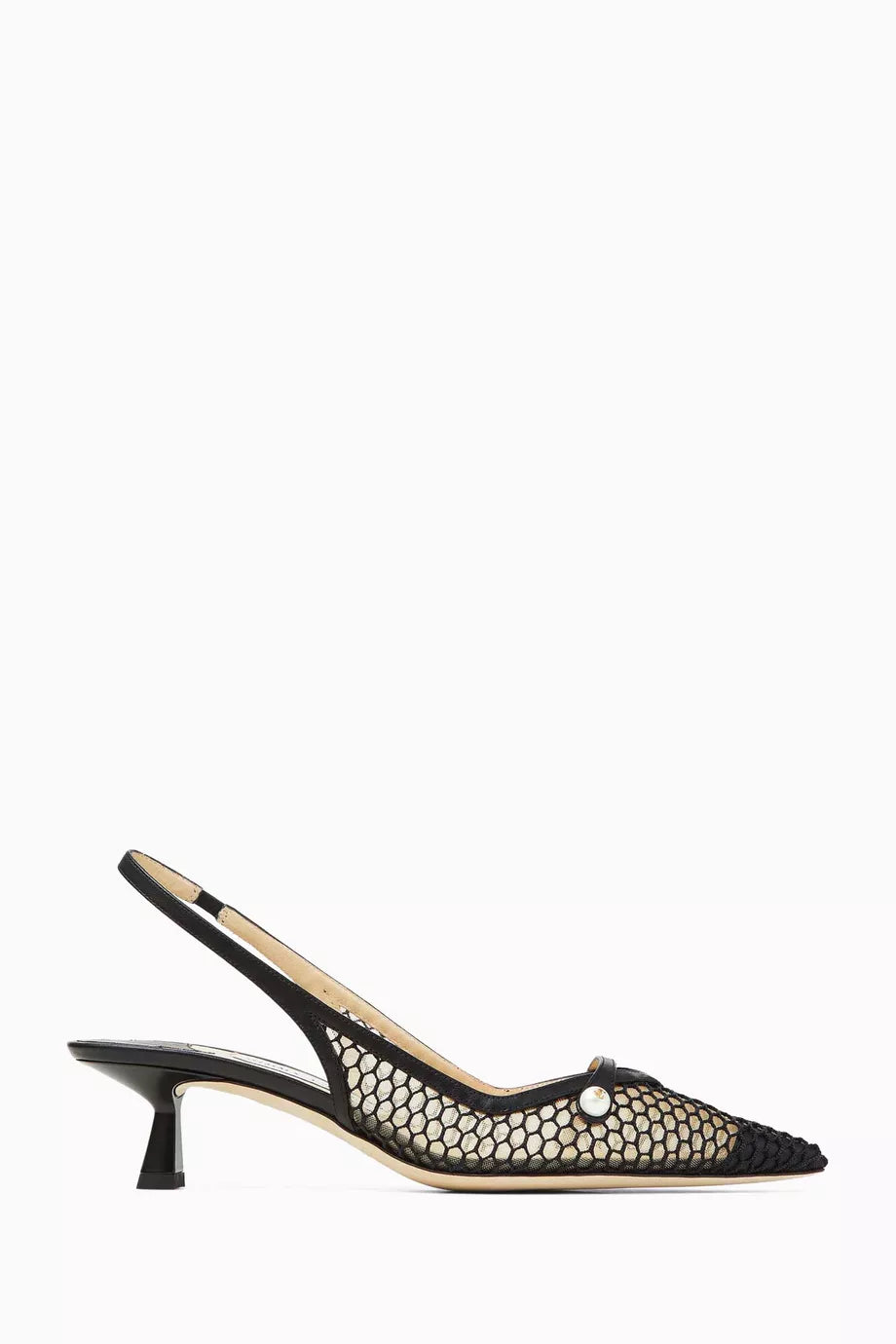 Amita Slingback Pumps in Fishnet Mesh & Napa