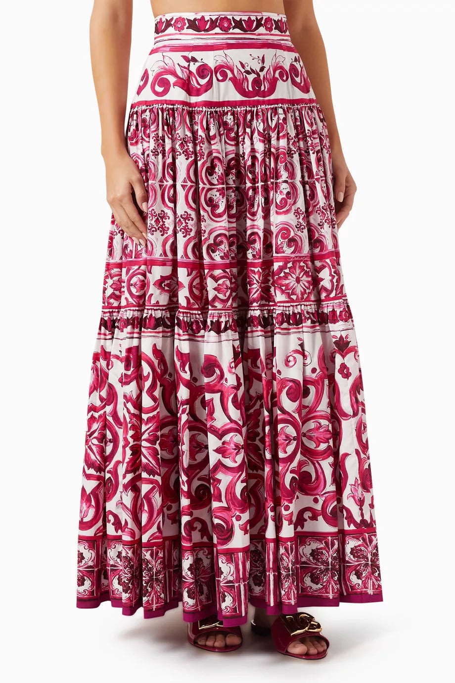 Majolica Print Maxi Skirt in Cotton Poplin
