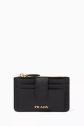 Logo Zip Card Holder in Saffiano Leather
