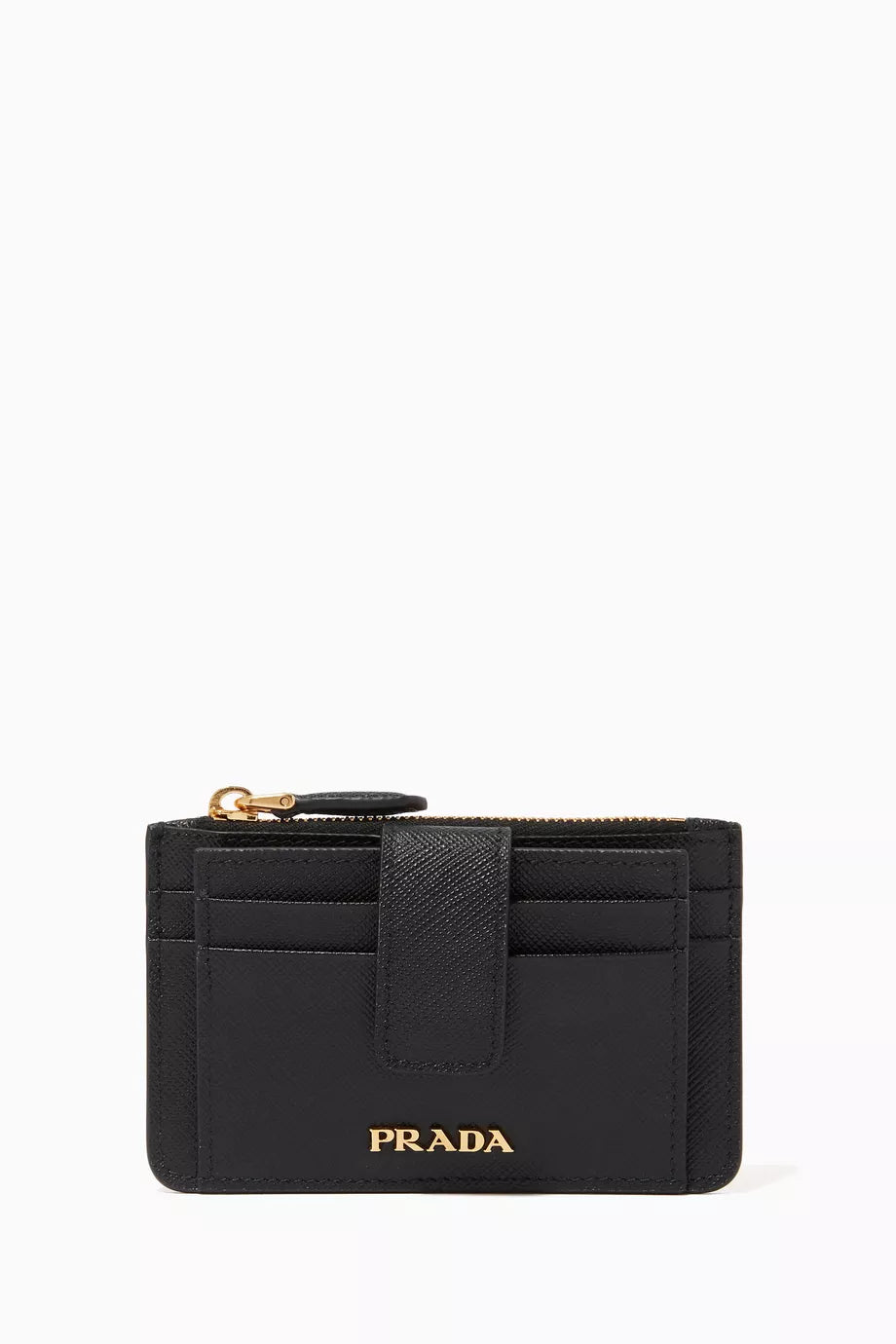 Logo Zip Card Holder in Saffiano Leather