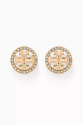 Miller Pavé Crystal Logo Stud Earrings in 18kt Gold-plated Brass
