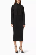 Shirt Dress in Silk Satin & Rib-knit