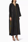 Contrast Trim Floral Abaya in Metallic Jacquard Organza