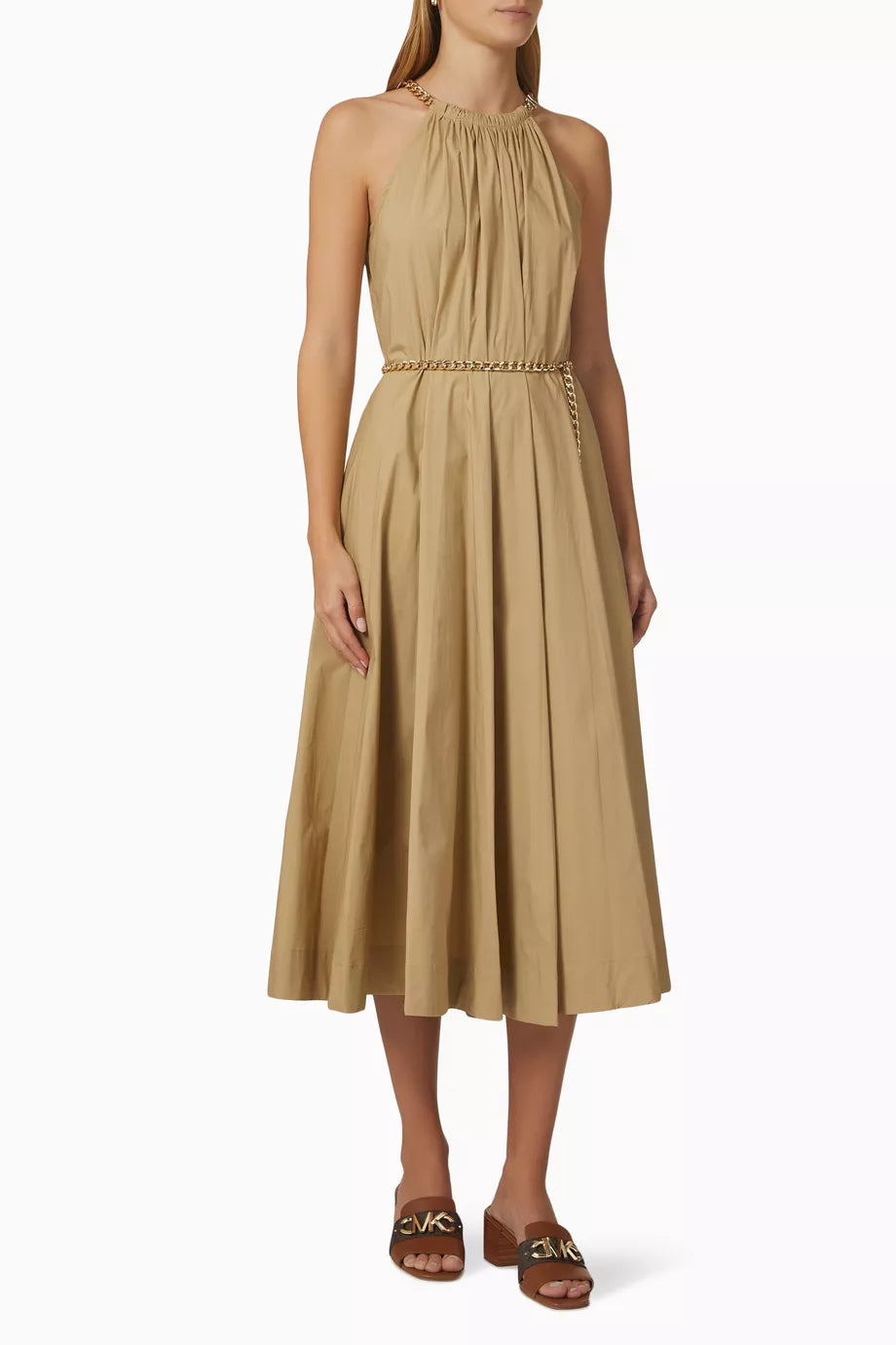 Halter Chain Midi Dress in Stretch Organic Cotton