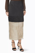Gonna Midi Skirt in Ribbed Wool & Metallic Mesh