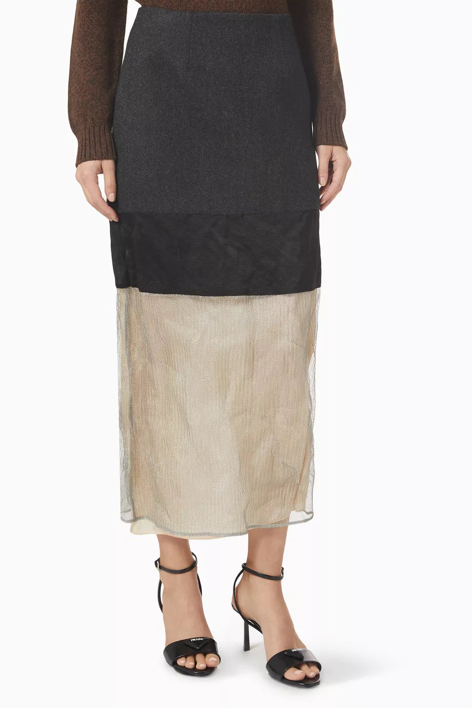 Gonna Midi Skirt in Ribbed Wool & Metallic Mesh