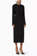 Feather-trimmed Collar Midi Dress in Cady