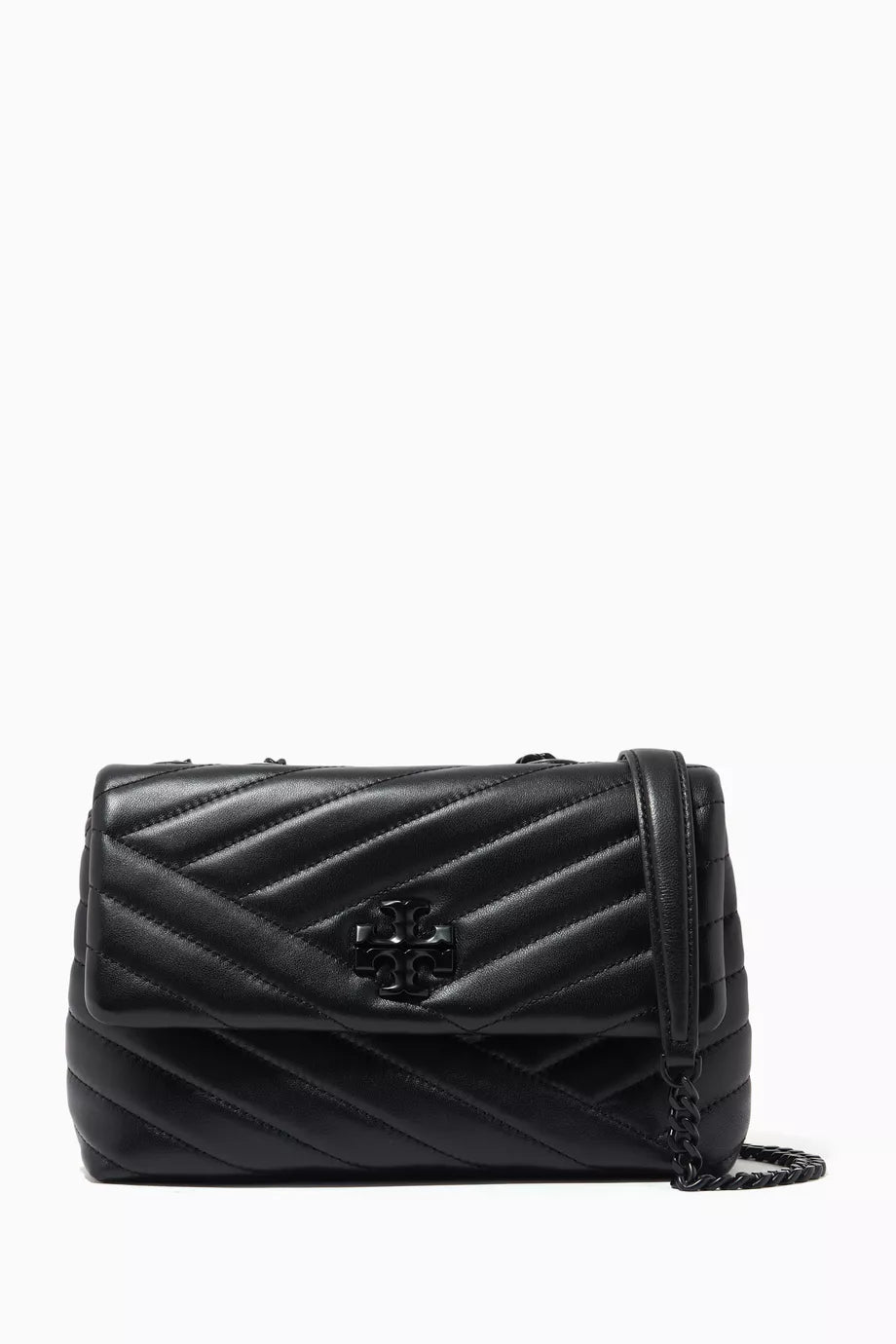 Kira Chevron Convertible Small Shoulder Bag in Powder-coated Leather
