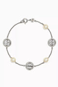 Crystal Pearl Delicate Logo Bracelet in Metal