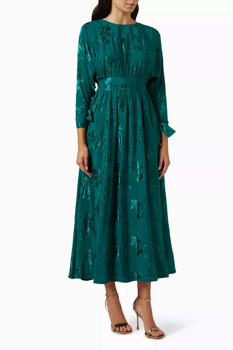 Floral Belted Midi Dress in Jacquard