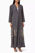 Embellished Raw-edged Abaya in Crêpe