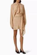 Draped Neck Mini Dress in Silk-georgette