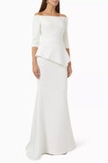 3/4 Sleeve Gown with Front Peplum