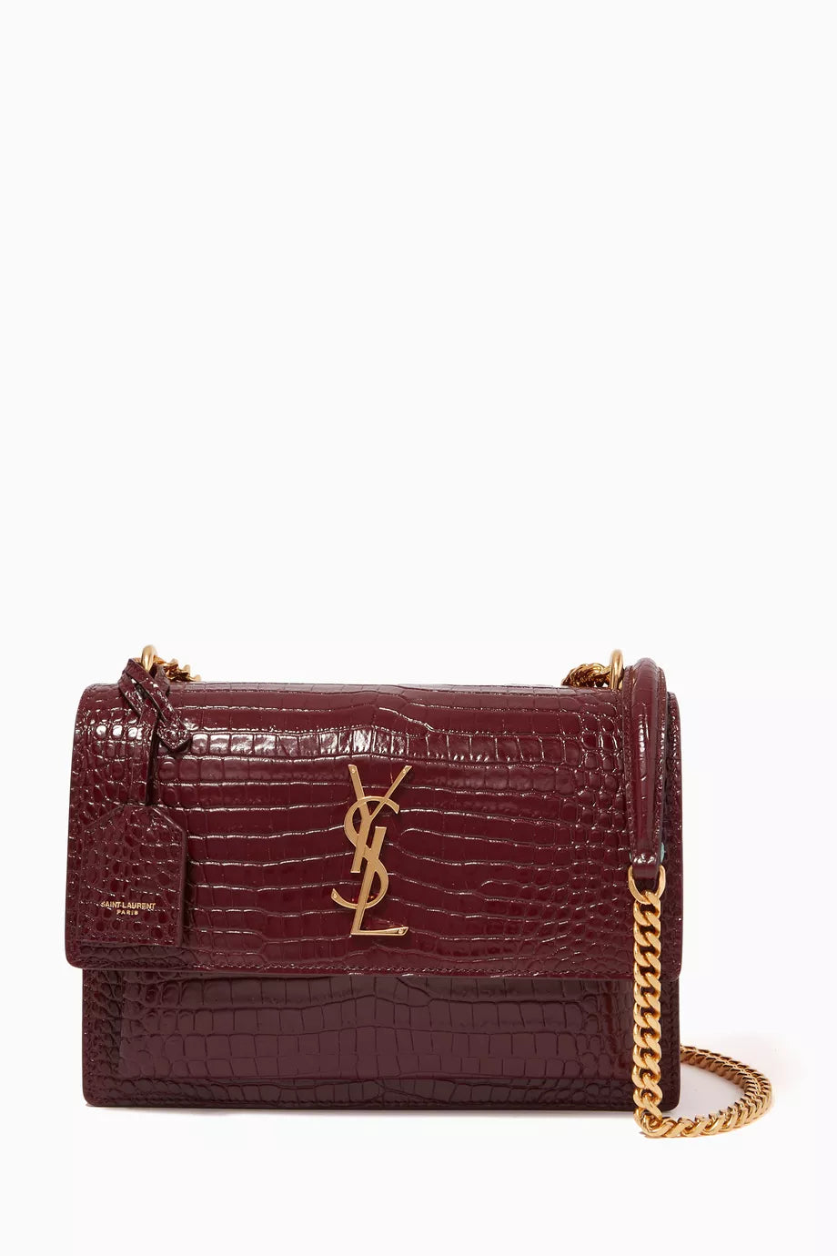 Medium Sunset Chain Shoulder Bag in Croc-embossed Leather