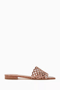Materna Laser-cut Crystal Mule Sandals in Croc-embossed Leather