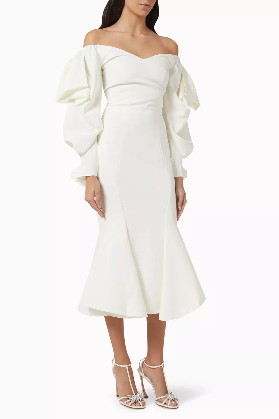 Draped Sleeve Midi Dress