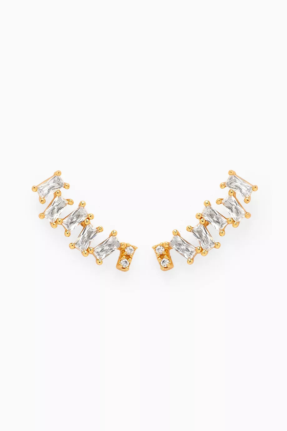 CZ Crystal Crawler Earrings in Gold-plated Brass