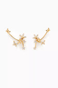 CZ Floral Ear Jacket Earrings in Gold-plated Brass