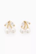 CZ & Pearl Cherry Stud Earrings in Gold-plated Brass