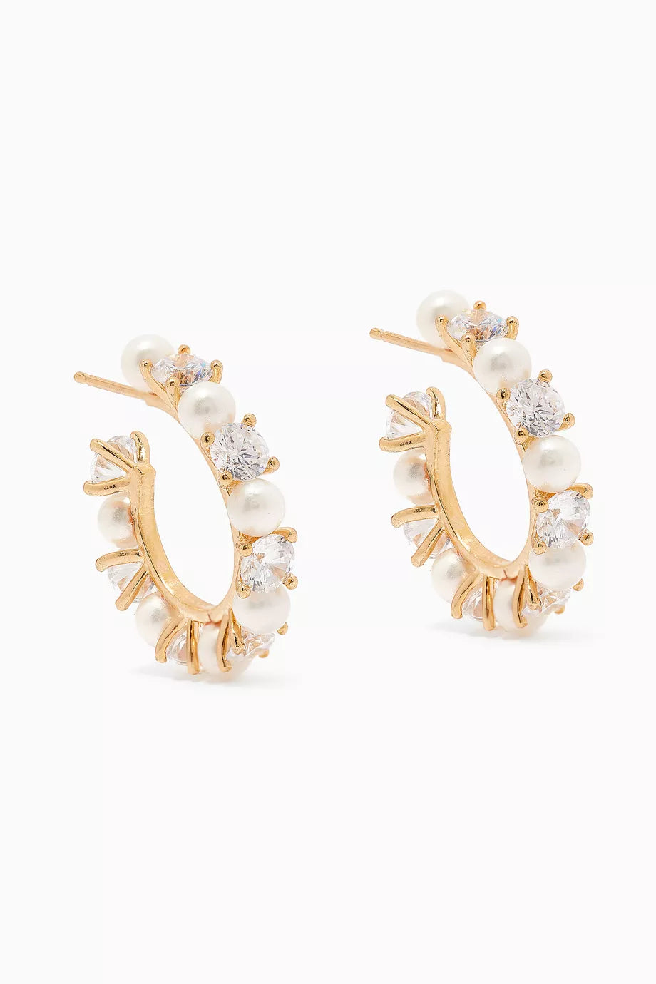 CZ & Pearl Hoop Earrings in Gold-plated Brass