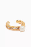 CZ & Pearl Single Ear Cuff in Gold-plated Brass