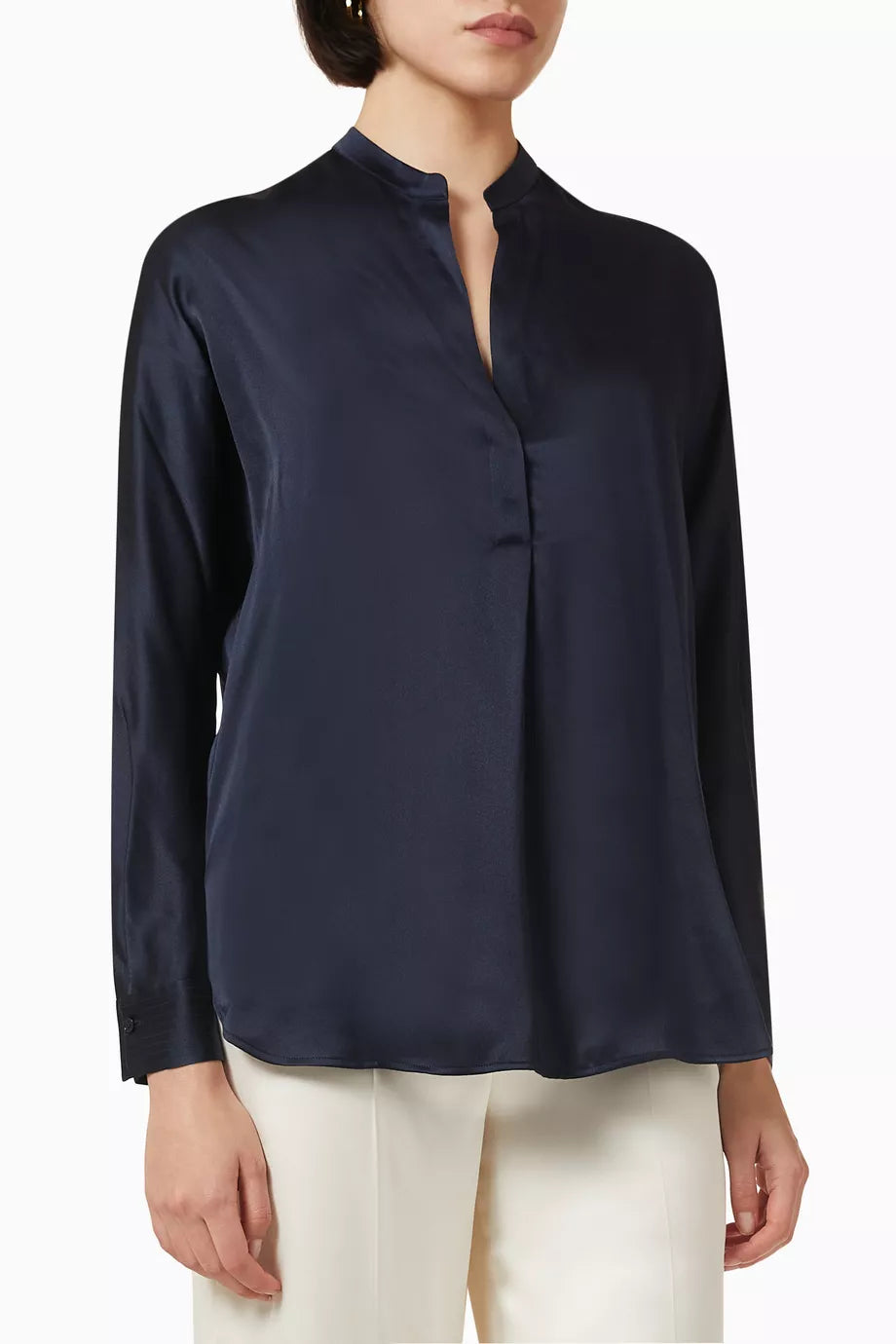 Band Collar Blouse in Silk