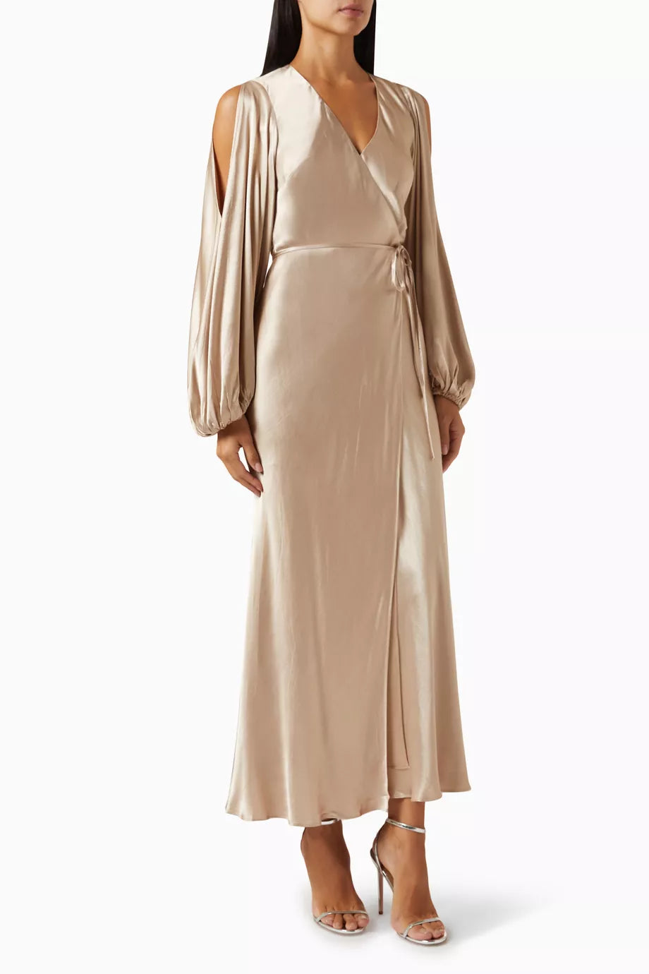 La Lune Wrap Midi Dress in Satin