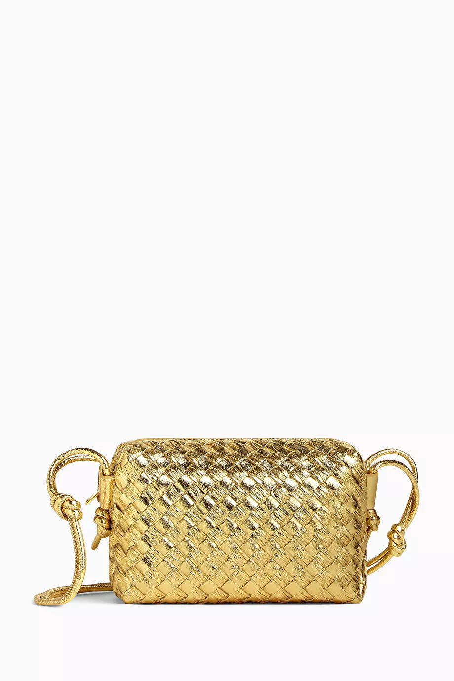 Mini Loop Camera Crossbody Bag in Intrecciato Laminated Leather