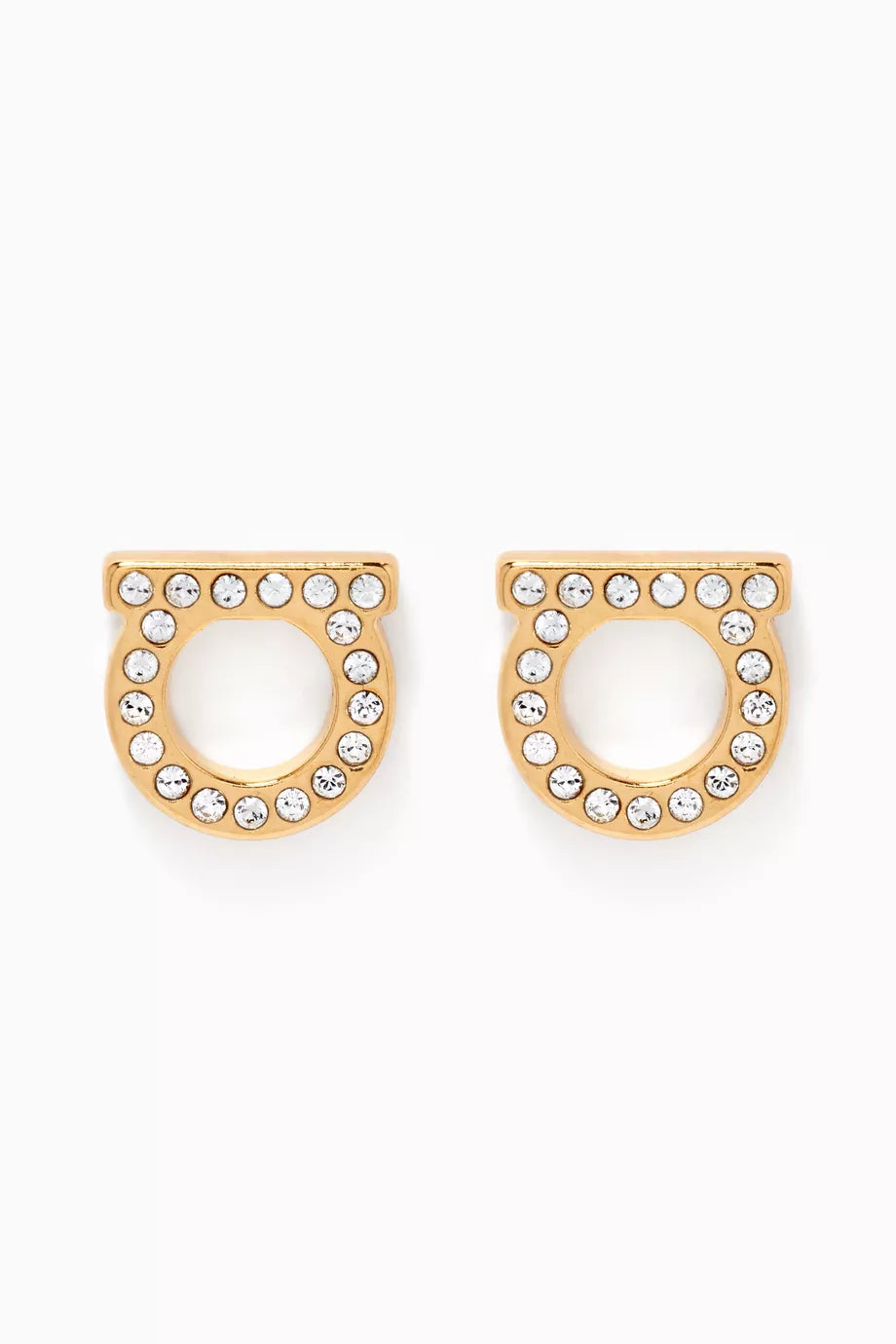 Gancini Crystal Stud Earrings in Brass