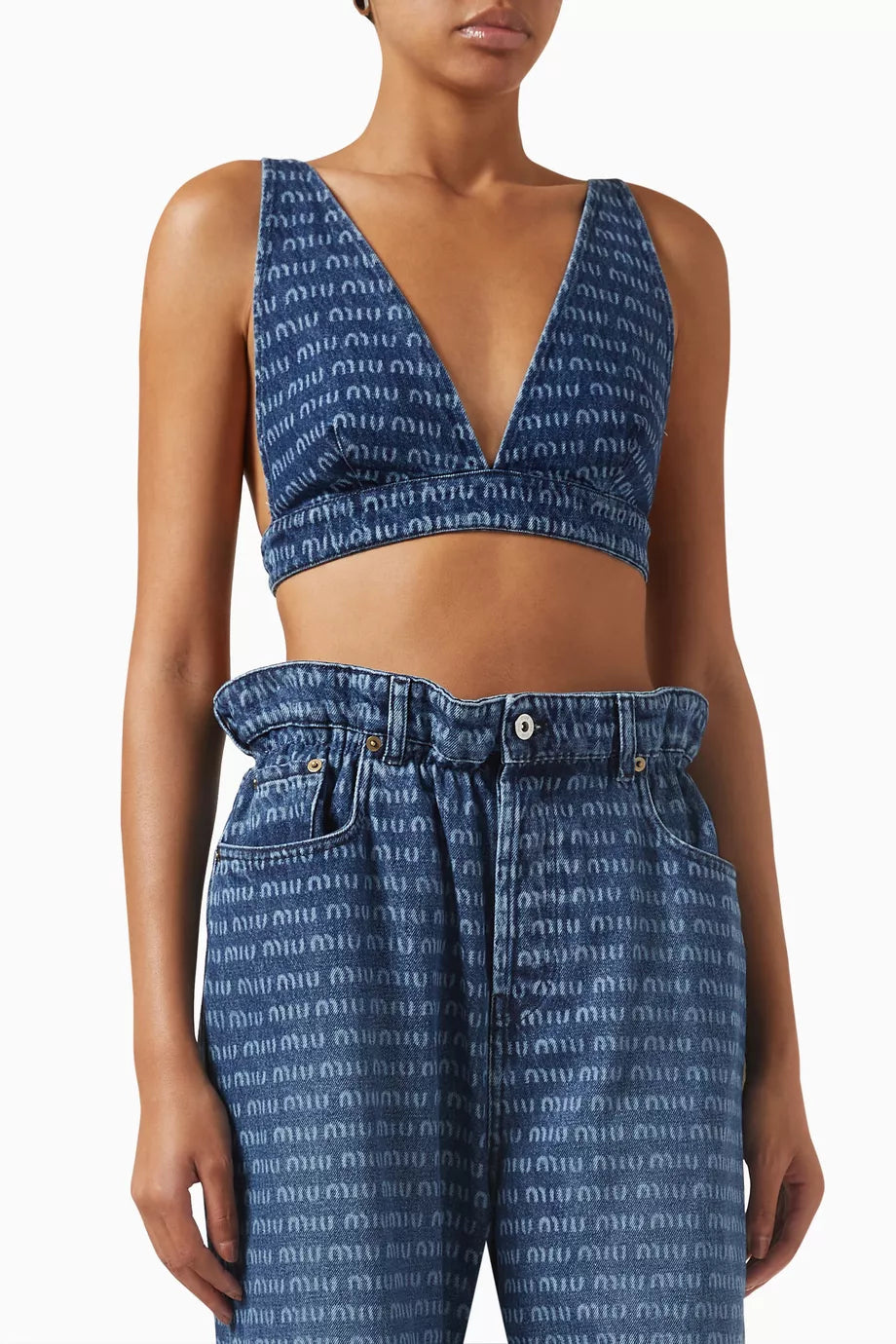Logo-print Bra Top in Denim