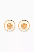 Kira Enamel Circle Stud Earrings in 18kt Gold-plated Brass