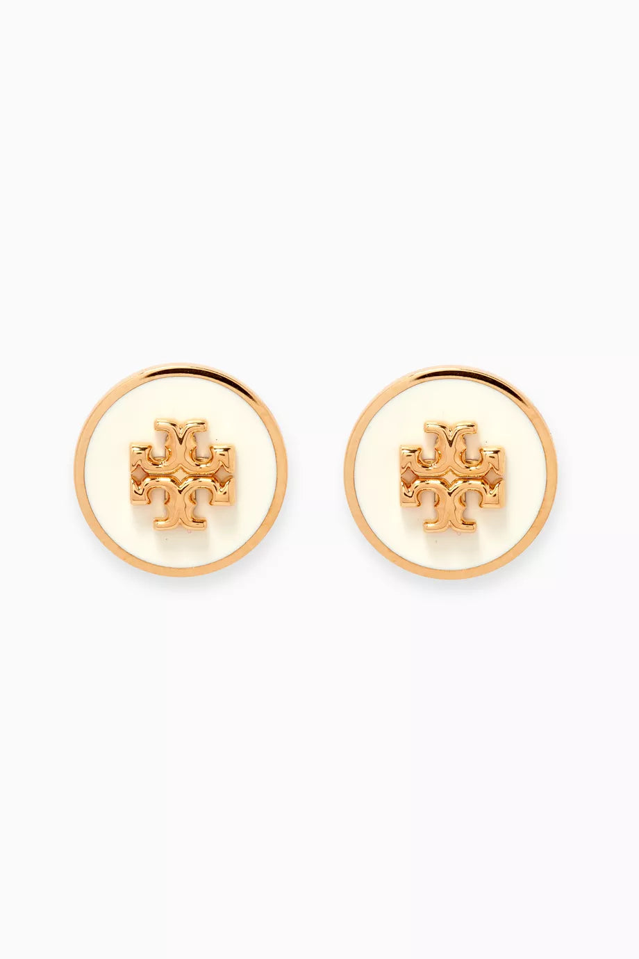 Kira Enamel Circle Stud Earrings in 18kt Gold-plated Brass