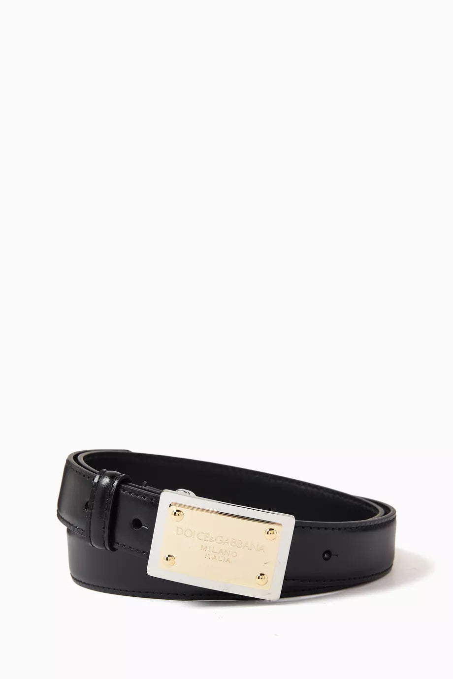 Logo Plaque Belt in Leather