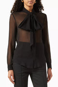 Lavallière-neck Shirt in Organic Silk Crepe Muslin