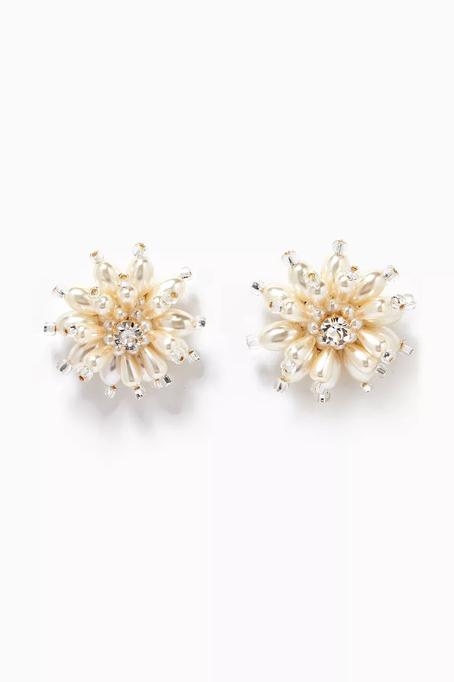 Les Bouquet Fleuri Clip-on Pearl Studs in Gold-plated Brass
