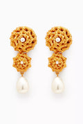 Dangling Drop Earrings in Gold-plated Brass & Pearls