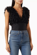 Frilled Tulle Bodysuit in Crepe