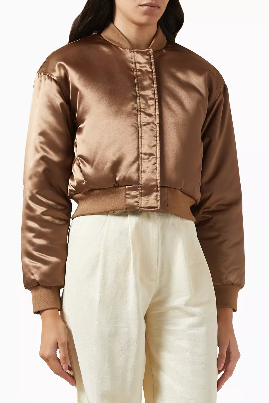 Landry Cropped Reversible Bomber Jacket in Satin