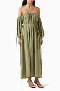 Kikab Off-shoulder Maxi Dress in Cotton-gauze