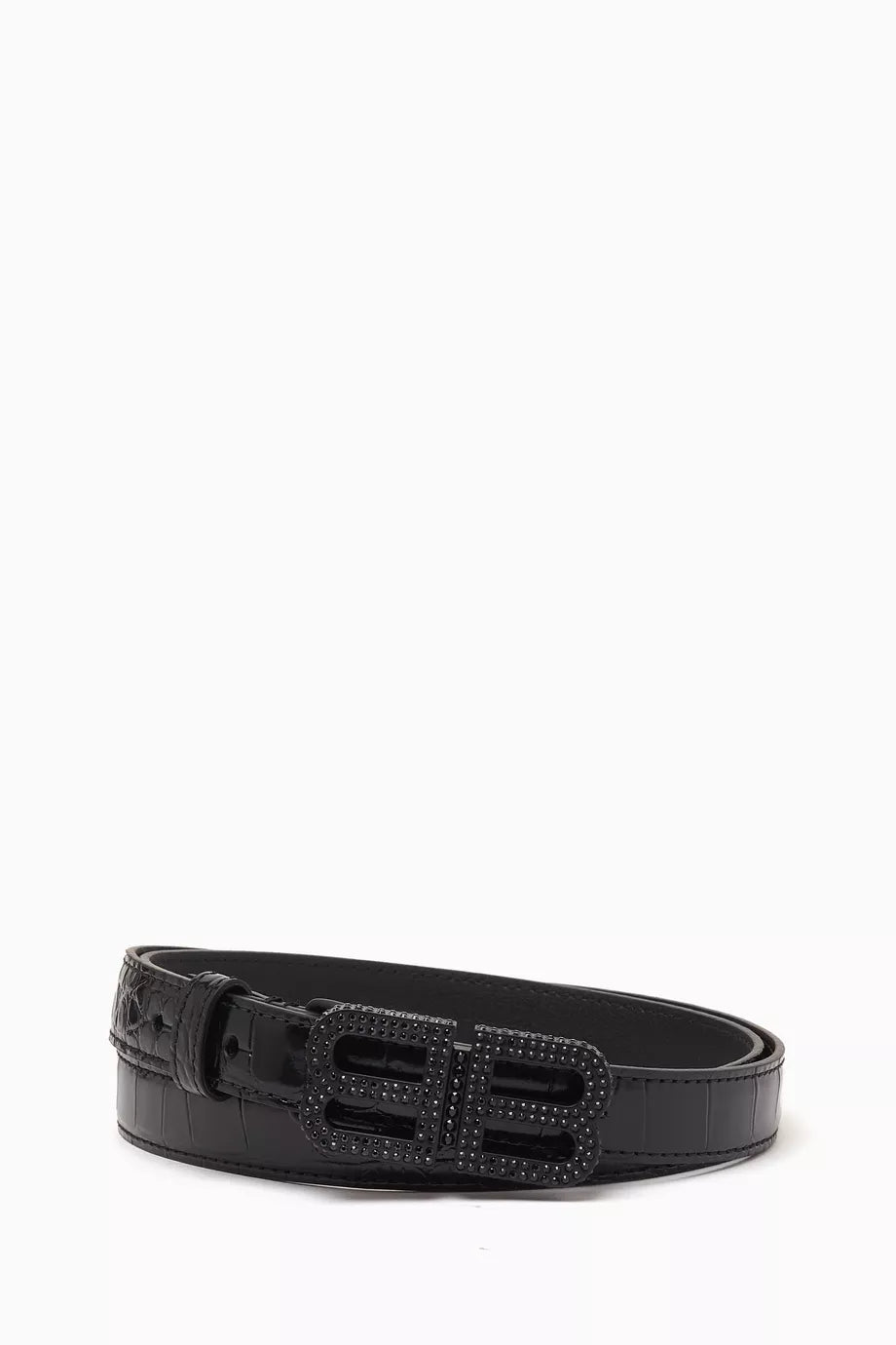 BB Embellished Hourglass Belt in Croc-embossed Leather