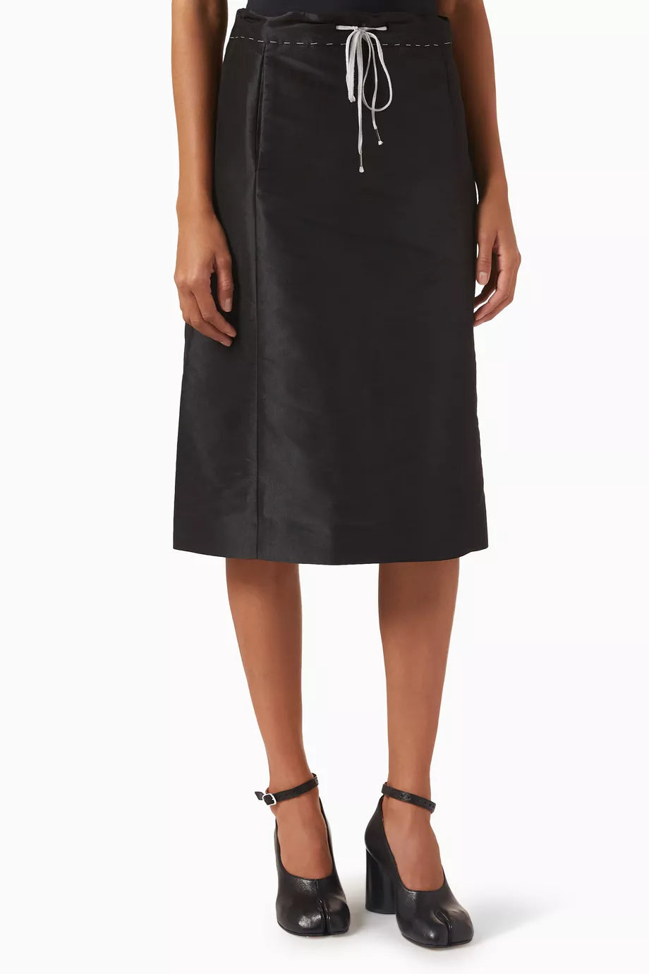Drawstring Midi Skirt in Silk Blend