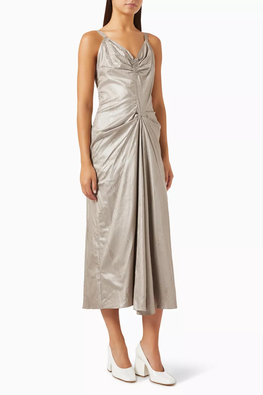 Gathered Midi Dress in Viscose
