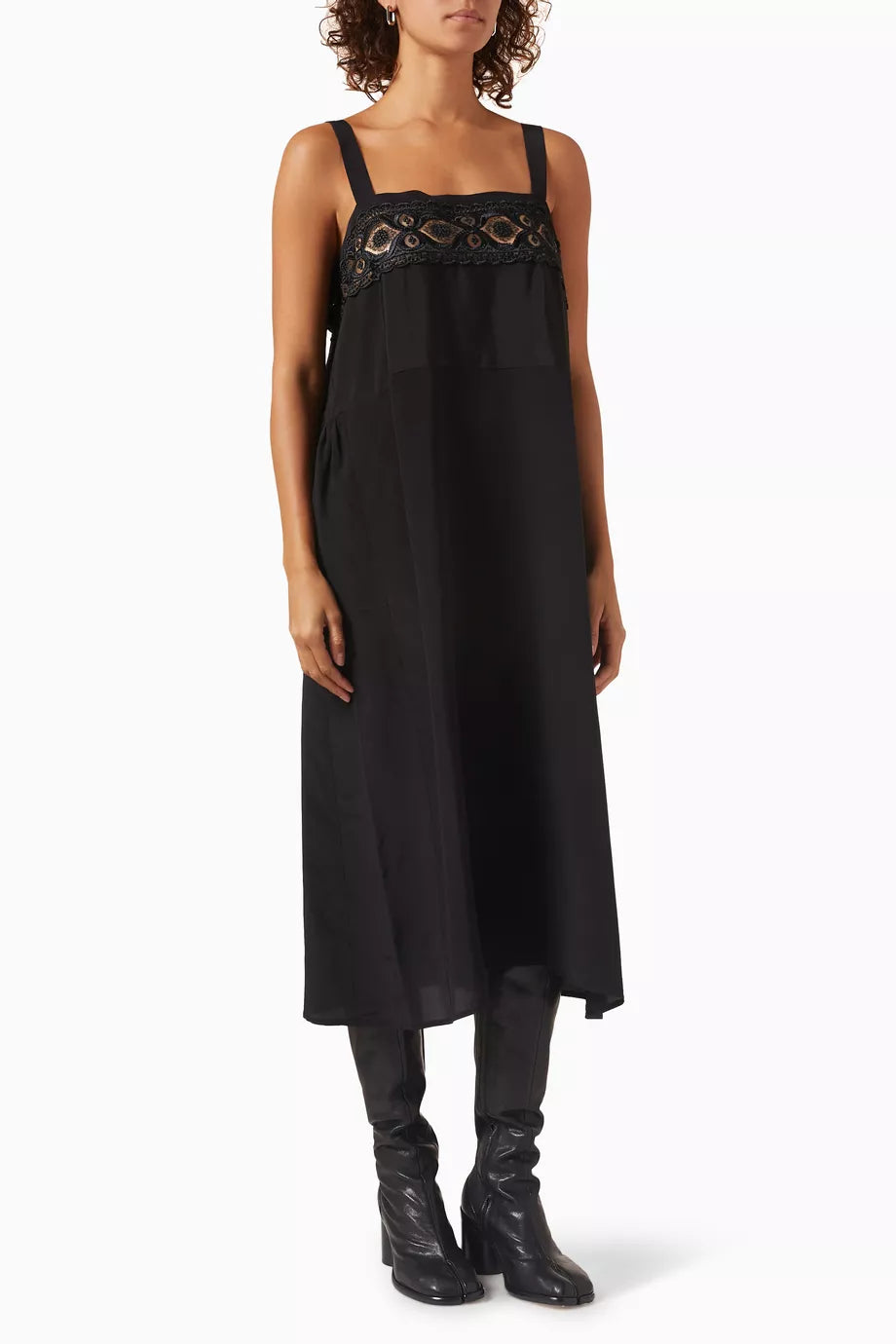 Lace Panelled Midi Dress in Viscose-silk