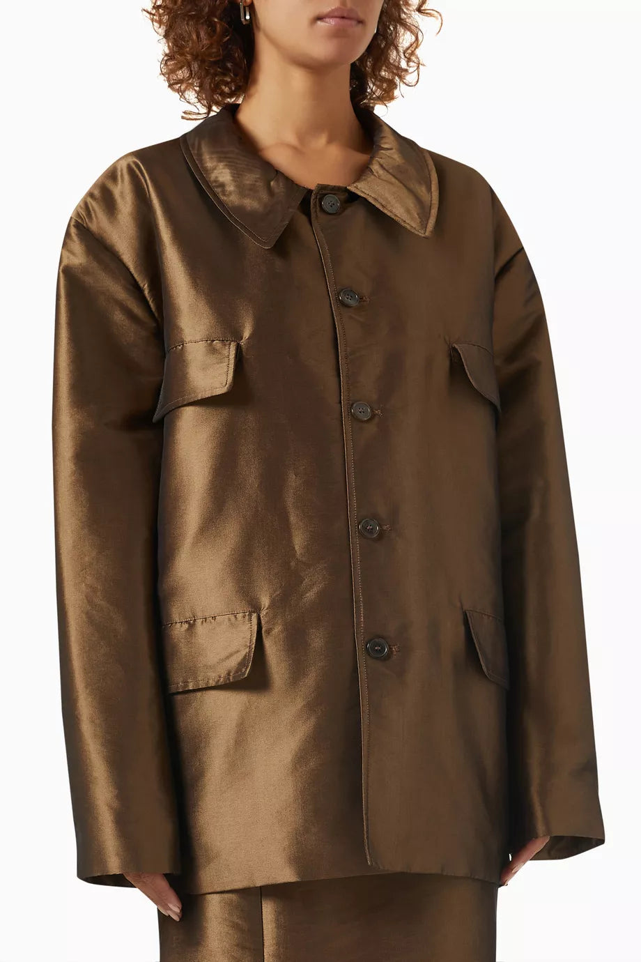 Caban Coat in Silk Poly Moiré